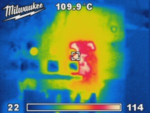 Thermal image of switchboard revealing dangerous hot spot
